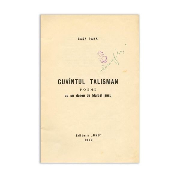 Sașa Pană, Cuvîntul Talisman, 1933, volum numerotat