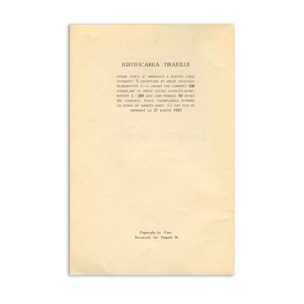 Sașa Pană, Cuvîntul Talisman, 1933, volum numerotat