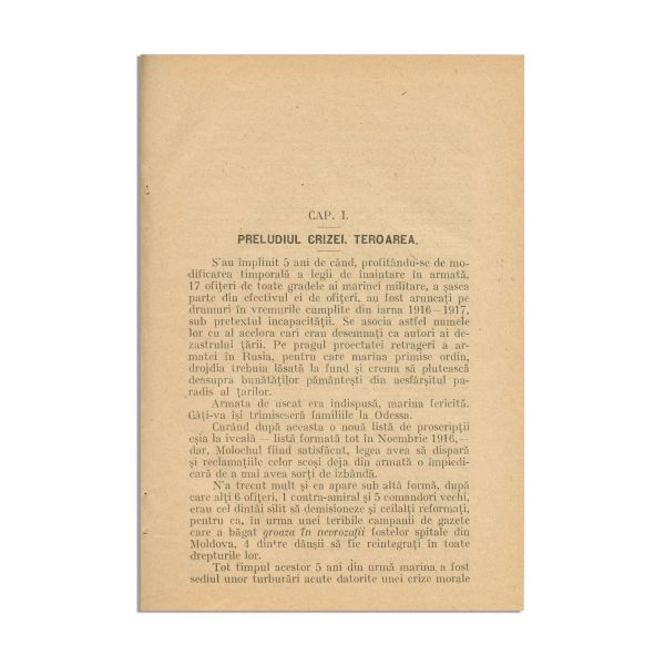 Contra-Amiral N. Negrescu, Criza marinei militare, 1922, cu dedicația autorului