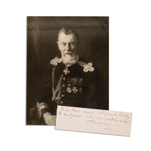 Dimitrie Știubei, portretul Generalului Sturdza, fotografie de epocă cu dedicația pictorului
