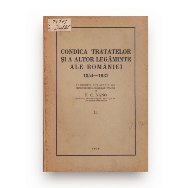 F. C. Nano, Condica tratatelor și a altor legăminte ale României 1354-1937, două volume, 1938 