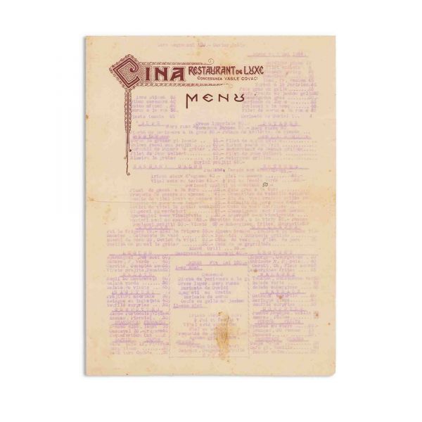 Restaurantul Cina, meniu, 7 mai 1934 