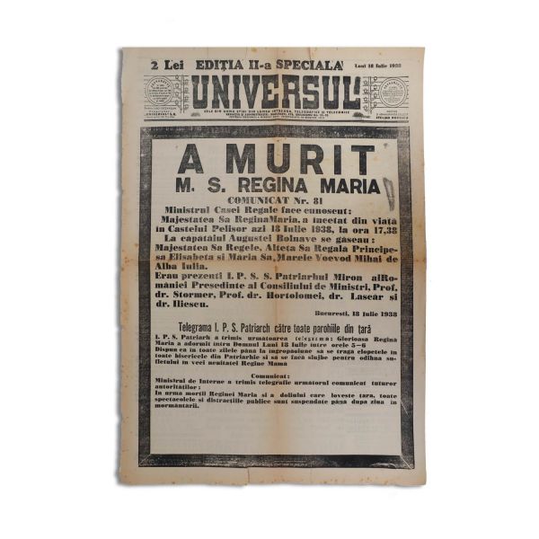 Publicația „Universul”, ediția a II-a specială, 18 iulie 1938 - decesul reginei Maria 