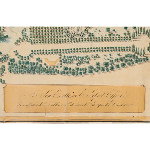Planul Grădinii Cișmigiu din București, realizat în tuș și acuarelă pe hârtie de Ștefan Fălcoianu, 13 ianuarie 1858