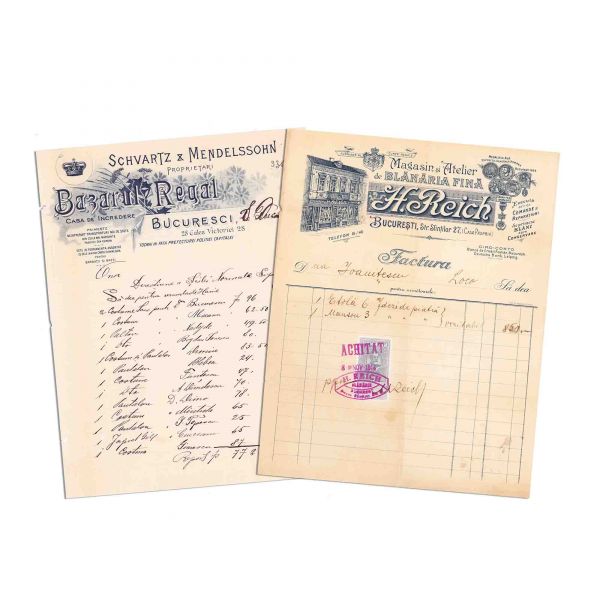 „Bazar Regal”, Magazinul de blănărie fină „H. Reich”, două facturi, 1896-1914 