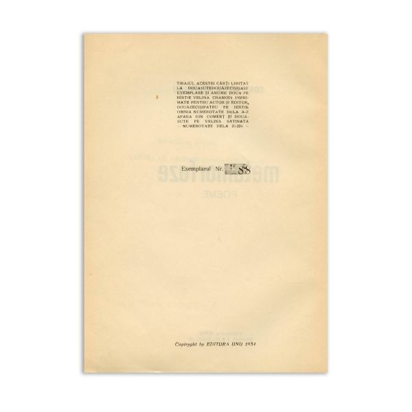 Constantin Nisipeanu, Metamorfoze, 1934, exemplar numerotat, cu dedicație pentru Radu Cluceru 