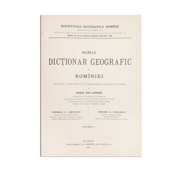 Marele dicționar geografic al României, cinci volume + Dicționarul Geografic al Bucovinei
