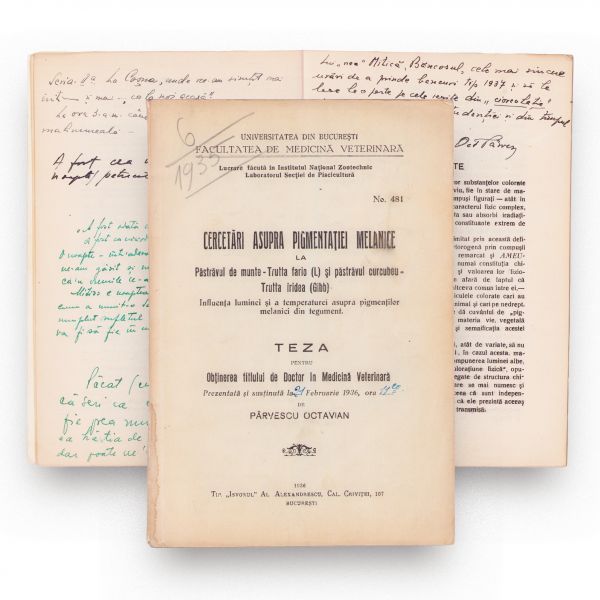 Pârvescu Octavian, Cercetări asupra pigmentației melanice la păstrăvul de munte, 1936, cu dedicație