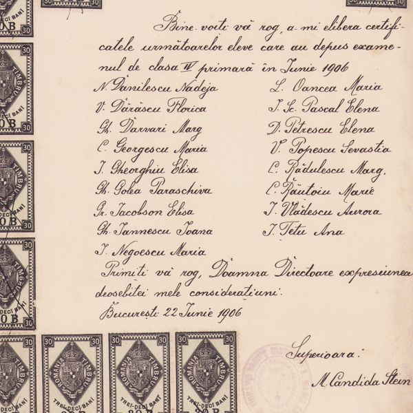 Școala de fete nr. 2, adresă privind eliberarea certificatelor de absolvire, 1906