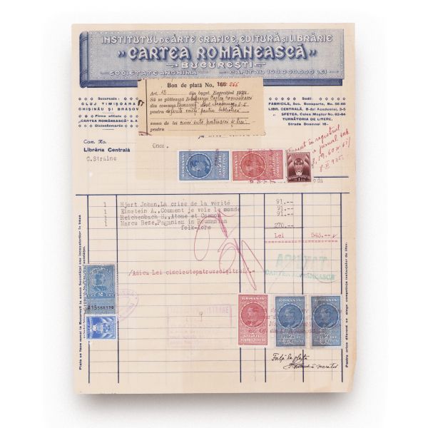 Două facturi emise de „Cartea Românească”, 1922-1935