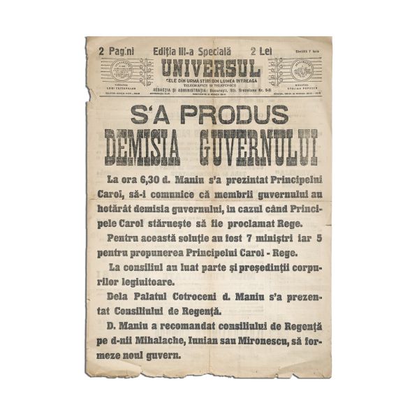 Publicația „Universul”, Ediția a III-a Specială, 7 iunie 1930 - demisia guvernului Iuliu Maniu