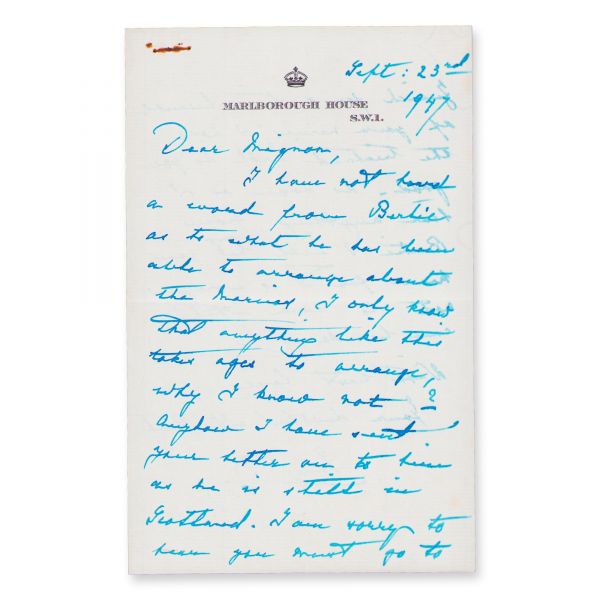 Regina Mary, scrisoare expediată reginei Maria a Iugoslaviei, 23 septembrie 1947