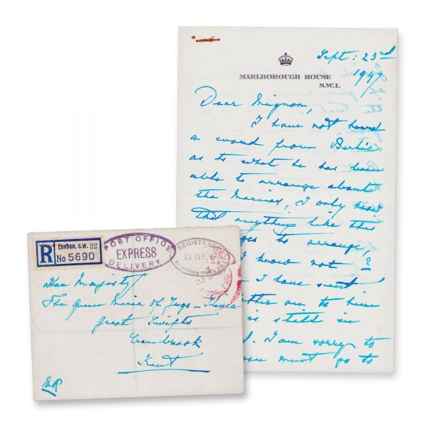Regina Mary, scrisoare expediată reginei Maria a Iugoslaviei, 23 septembrie 1947