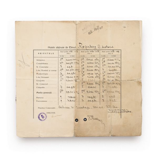 Rozenberg S. Mathias, certificat de absolvire, 9 octombrie 1929