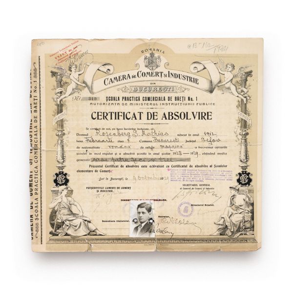 Rozenberg S. Mathias, certificat de absolvire, 9 octombrie 1929