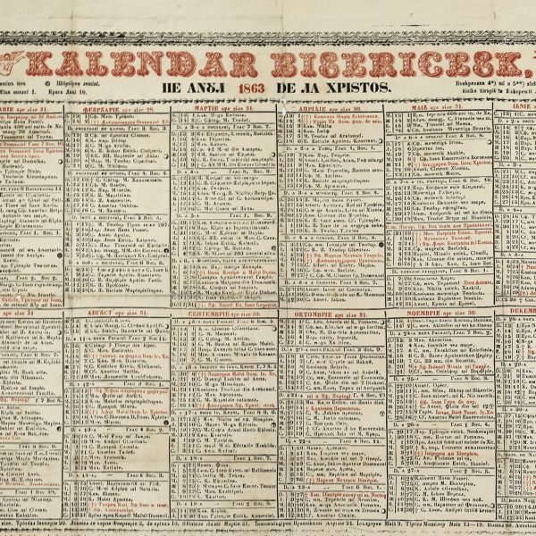 Calendar Bisericesc pe anul 1863