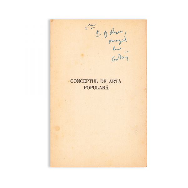Al. Dima, Conceptul de artă populară, 1939, cu dedicație pentru Dumitru D. Roșca
