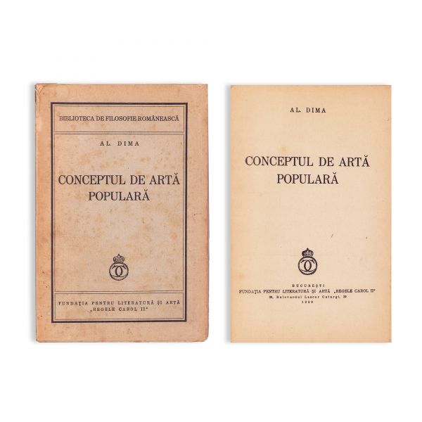 Al. Dima, Conceptul de artă populară, 1939, cu dedicație pentru Dumitru D. Roșca