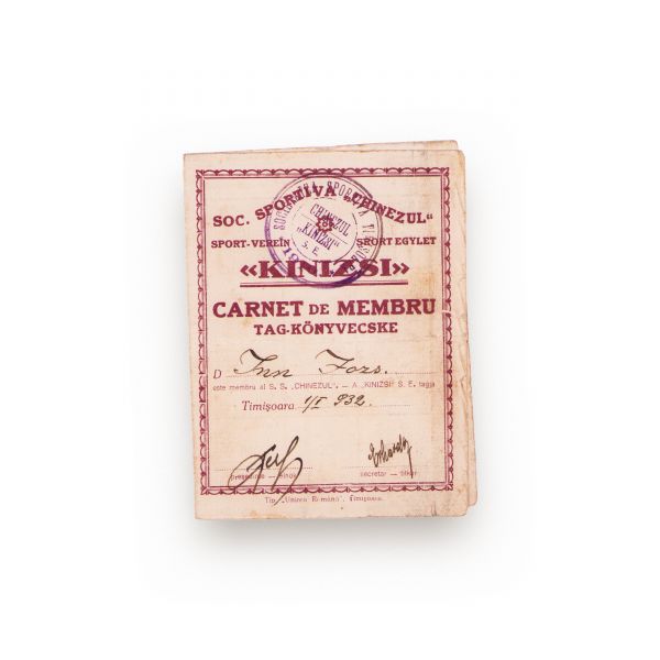 Clubul de fotbal „Chinezul” - „Kinizsi”, colaj cu fotografii + carnet de membru, 1932