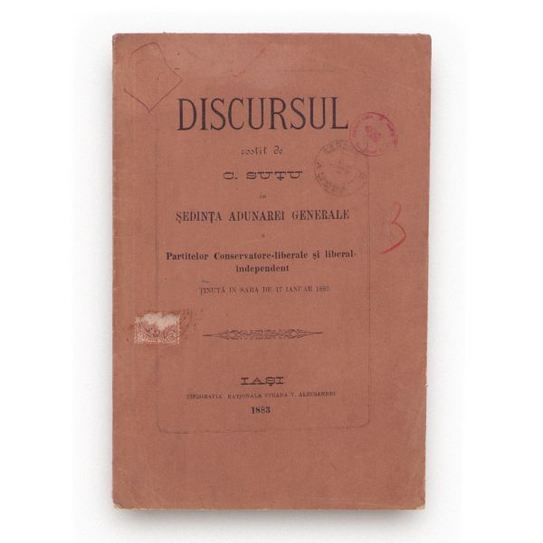 Discursul rostit de D. C. Șuțu în ședința Adunării Generale, 1883, volum din biblioteca lui V. Alecsandri