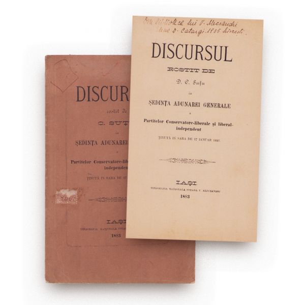 Discursul rostit de D. C. Șuțu în ședința Adunării Generale, 1883, volum din biblioteca lui V. Alecsandri