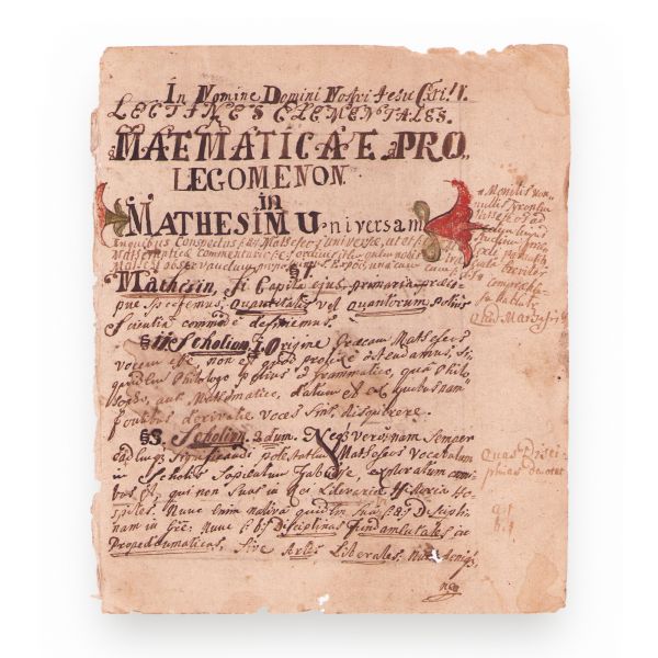 Lecții introductive de matematică universală, filă manuscris în limba latină 