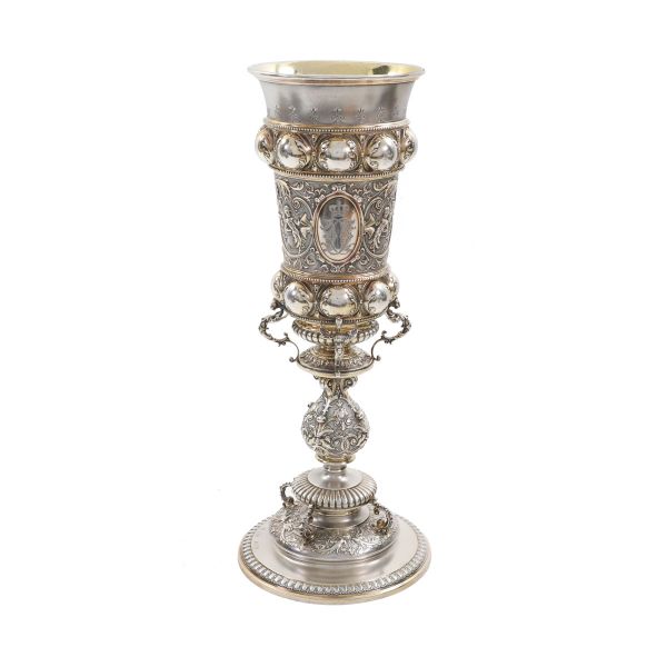 Pocal din argint cu monograma regelui Carol I, atelier Koch & Bergfeld, 20 mai 1879