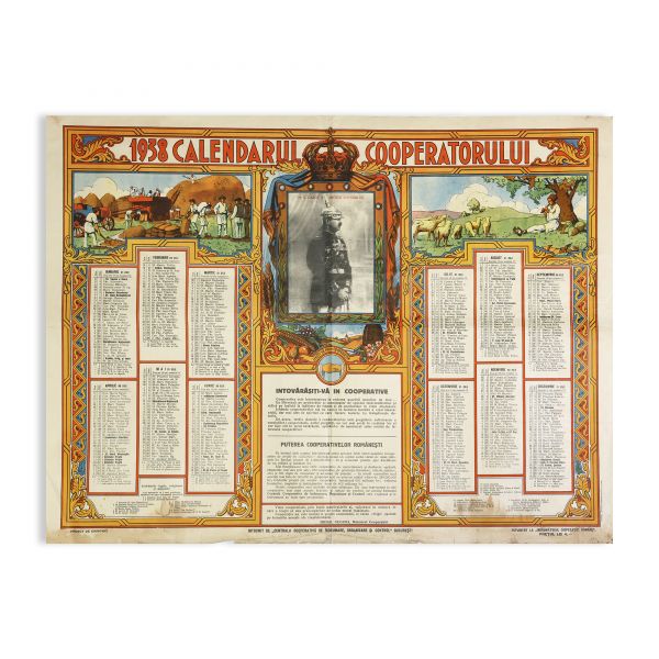 Calendarul Cooperatorului pe anul 1938, cu rotogravură înfățișându-l pe regele Carol al II-lea