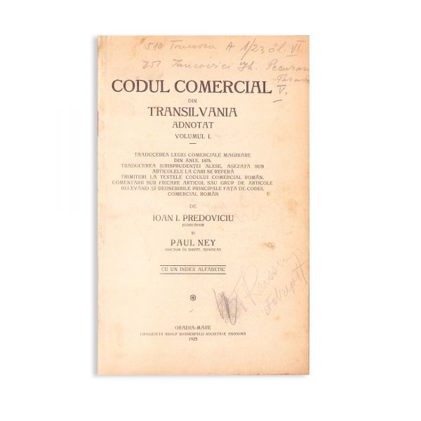 Codul comercial „Carol II”, 1939 + Codul comercial din Transilvania, 1925 