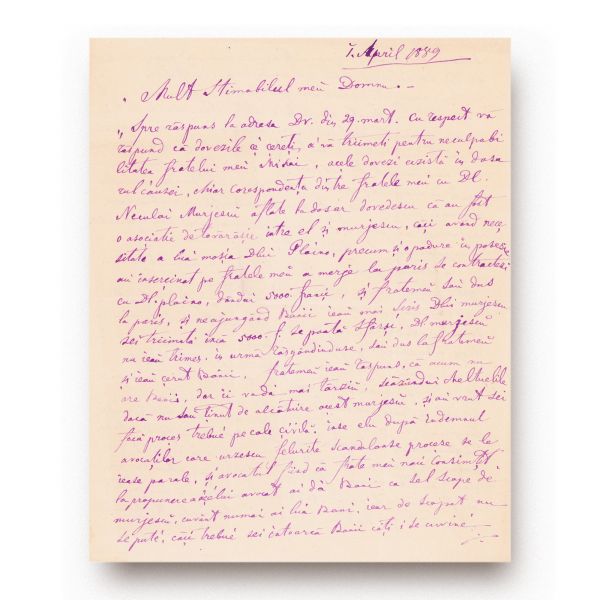 Alexandru Sion, corespondență, 1889 