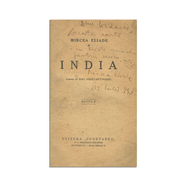 Mircea Eliade, India, 1936, cu dedicația autorului