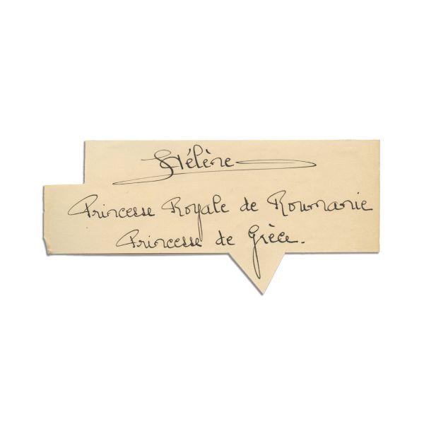 Principesa Elena a Greciei și a României, fotografie tip carte poștală + bilet cu semnătura olografă