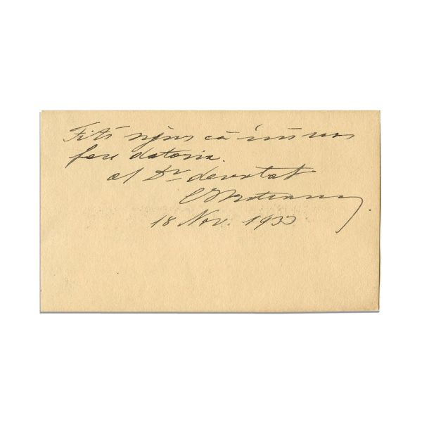 Constantin I. C. Brătianu, carte de vizită cu însemnare