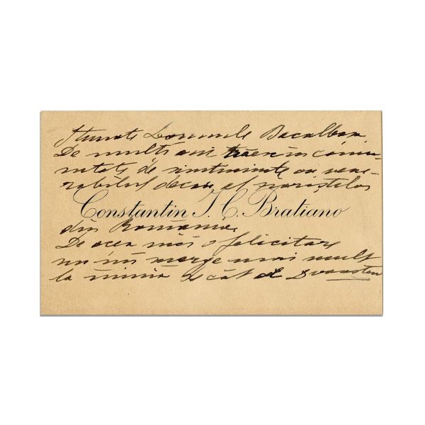 Constantin I. C. Brătianu, carte de vizită cu însemnare
