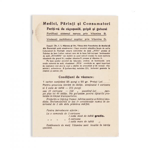 Fabrica de bere Luther, Bomboane de malț „Vitamine”, plic și carte poștală cu reclamă