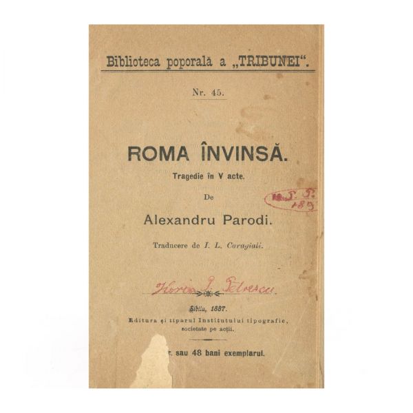 Alexandru Parodi, Roma învinsă, traducere de I. L. Caragiale, 1887, Prima ediție