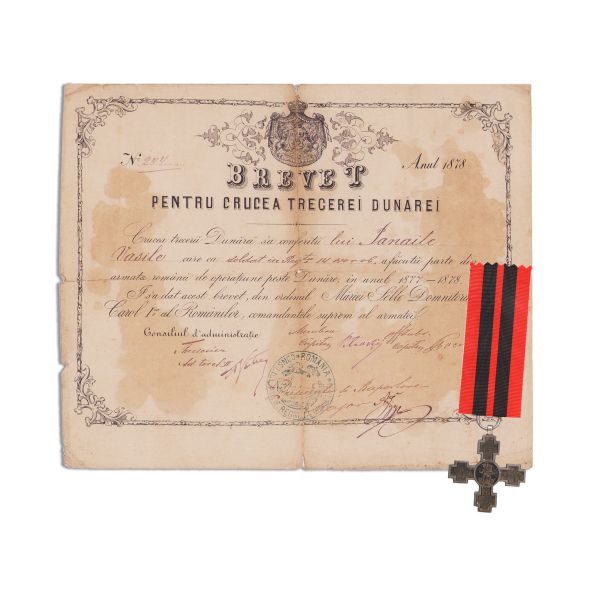 Panaite Vasile, Crucea „Trecerea Dunării” + brevet, 1878