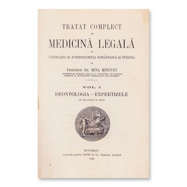 Dr. Mina Minovici, Tratat complet de medicină legală, 1928-1931, două volume, cu dedicație