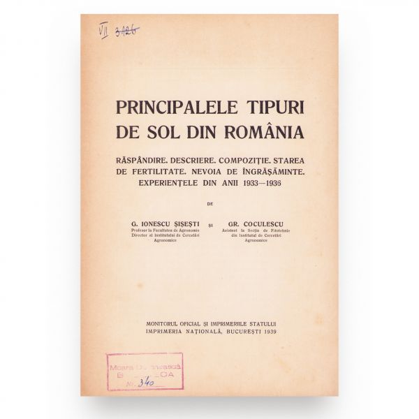 G. Ionescu-Șișești și Gr. Coculescu, Principalele tipuri de sol din România, 1939
