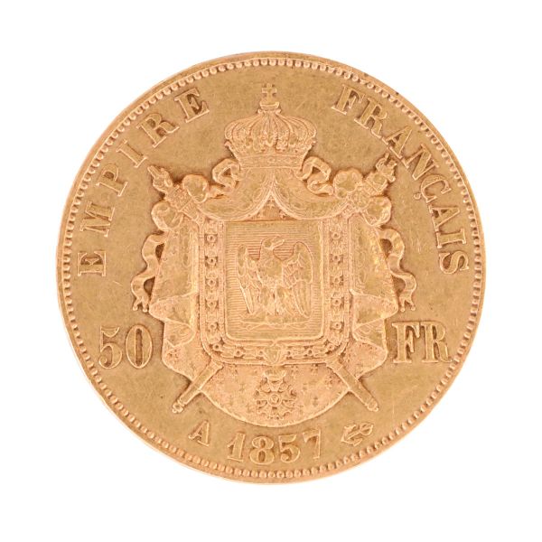 50 franci 1857, Napoléon al III-lea, monedă din aur