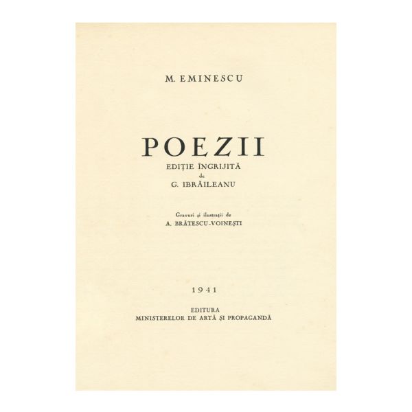 M. Eminescu, Poezii, ediție de lux, îngrijită de G. Ibrăileanu, 1941