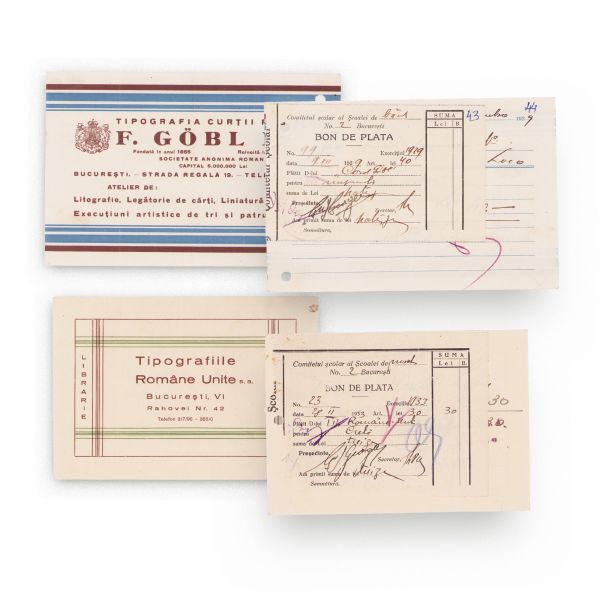 Două facturi emise de Tipografia „F. Gobl Fii” și Tipografiile Române Unite, 1929-1933