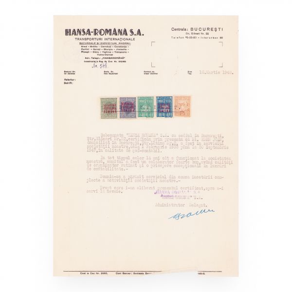 Korn Ioan, două certificate „Transcontinent” și „Hansa-Română”, 1948-1949