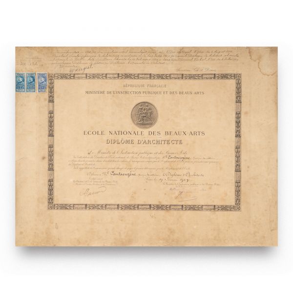 George Matei Cantacuzino, diplomă de arhitect, Ecole Nationale des Beaux-Arts, 1929