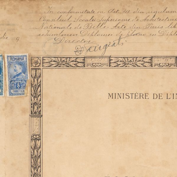 George Matei Cantacuzino, diplomă de arhitect, Ecole Nationale des Beaux-Arts, 1929