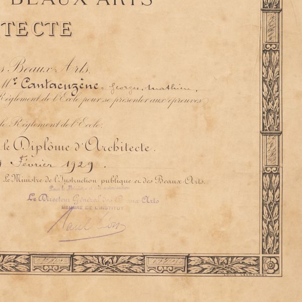 George Matei Cantacuzino, diplomă de arhitect, Ecole Nationale des Beaux-Arts, 1929
