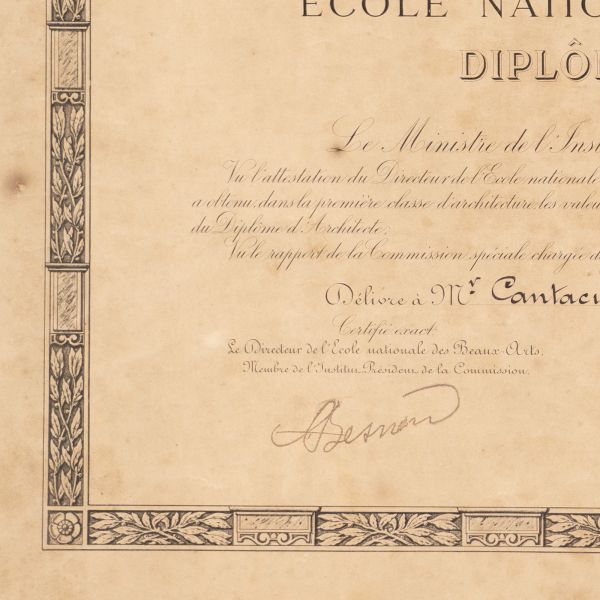George Matei Cantacuzino, diplomă de arhitect, Ecole Nationale des Beaux-Arts, 1929