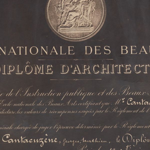 George Matei Cantacuzino, diplomă de arhitect, Ecole Nationale des Beaux-Arts, 1929