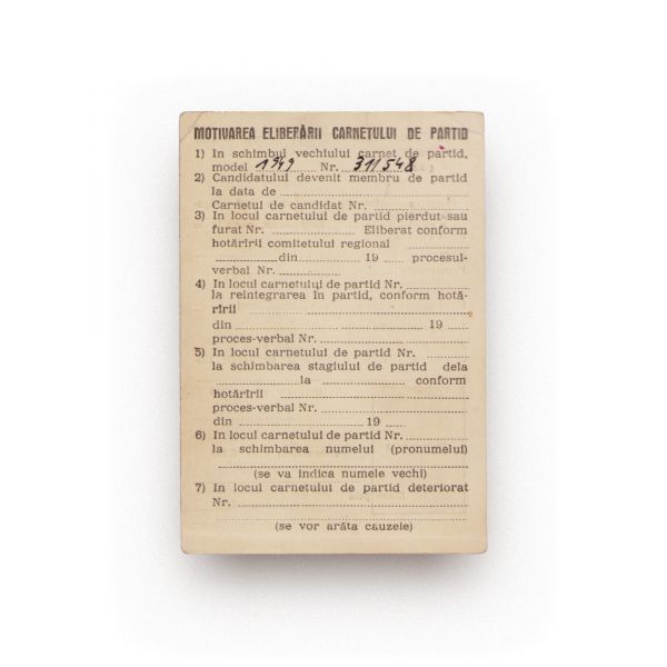 Paul Niculescu-Mizil, carnet de membru P.M.R. + fișa de control a carnetului de partid, 1954