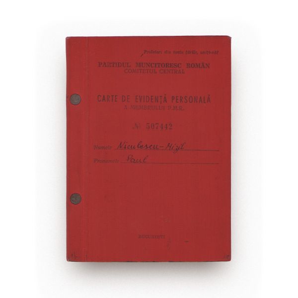 Paul Niculescu-Mizil, carnet de membru P.M.R. + fișa de control a carnetului de partid, 1954